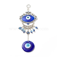 Glass Turkish Blue Evil Eye Pendant Decoration, with Alloy Flower & Moon Design Charm, for Home Wall Hanging Amulet Ornament, Antique Silver, 242mm, Hole: 13.5x10mm(HJEW-I008-05AS)