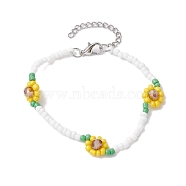 Flower Glass Seed Beaded Bracelets for Women, Gold, 7-1/8 inch(18cm)(BJEW-JB10105)