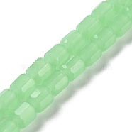 Imitation Jade Glass Bead Strands, Faceted Barrel, Light Green, 6.5~7x6mm, Hole: 1mm, about 78pcs/strand, 19.88~21.85 inch(50.5~55.5cm)(GLAA-G112-02B)