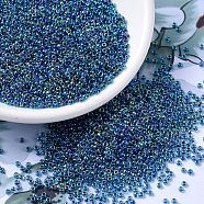 MIYUKI Round Rocailles Beads, Japanese Seed Beads, 11/0, (RR339) Blue Lined Aqua AB, 2x1.3mm, Hole: 0.8mm, about 1111pcs/10g(X-SEED-G007-RR0339)