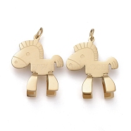 Ion Plating(IP) 304 Stainless Steel Pendants, with Jump Ring, Wooden Horse, Golden, 20.5x16.5x7mm, Jump Ring: 4x0.6mm, 2.8mm Inner Diameter(STAS-H100-53G)