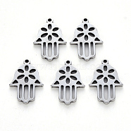 Religion Theme, 201 Stainless Steel Pendants, Laser Cut, Hamsa Hand/Hand of Fatima/Hand of Miriam, Stainless Steel Color, 18x12x1.5mm, Hole: 1.2mm(X-STAS-N092-64)