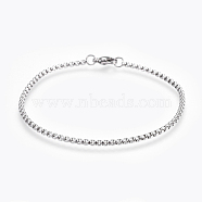 304 Stainless Steel Box Chain Bracelets, with Lobster Claw Clasps, Stainless Steel Color, 207x3.2mm(BJEW-P239-01A)