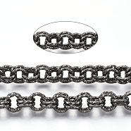 Iron Rolo Chains, Double Link Chains, Unwelded, with Spool, Textured, Gunmetal, Link: 9x1.5mm, about 39.37 Feet(12m)/roll(CH-S125-012-B)
