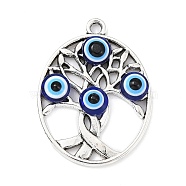 Tibetan Style Alloy Pendants, Tree of Life with Resin Evil Eye Charms, Antique Silver, Oval, 31.5x24x4.5mm, Hole: 2mm(PALLOY-JF02405-06)