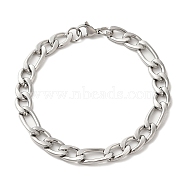 Ion Plating(IP) 304 Stainless Steel Figaro Chain Bracelets, Lobster Claw Clasps, Stainless Steel Color, 8-7/8 inch(22.5cm)(BJEW-L673-027P)