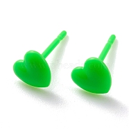 Eco-Friendly Plastic Stud Earrings, Heart, Lime, 5.5x6x1.5mm, Pin: 0.8mm(EJEW-H120-03B-02)