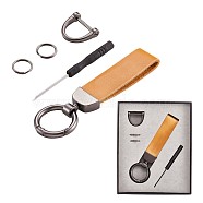 Genuine Leather Car Key Keychain, Universal Keychain for Men and Women, 360 Degree Rotatable with Anti-loss D-Ring, 2 Key Rings & 1 Screwdriver, Yellow, 9.5x2.3cm(JX273B)
