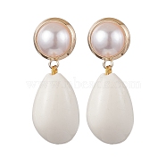 Acrylic Stud Earring, with Brass Stud Earring Findings, with Shell, Teardrop, Golden, Seashell Color, 35x13mm(EJEW-JE05937)