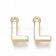 Brass Charms, Letter, Nickel Free, Real 18K Gold Plated, Letter.L, 8.5x5.5x1.5mm, Hole: 0.8mm(KK-S350-167L-G)