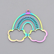 Ion Plating(IP) 201 Stainless Steel Pendants, Laser Cut, Rainbow with Cloud, Rainbow Color, 24.5x30x1mm, Hole: 1.6mm(STAS-T056-LA528)