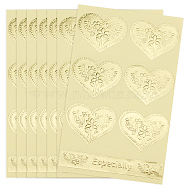 Heart & Rectangle Paper Self-Adhesive Embossed Stickers, for Party, Decorative Presents, Gold, 152x92x0.2mm, Heart: 29.5x42mm, Rectangle: 14x86.5mm(DIY-WH0569-08B)