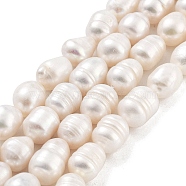 Natural Cultured Freshwater Pearl Beads Strands, Grade AB, Rice, Snow, 9~10mm, Hole: 0.6mm, about 19pcs/strand, 6.69~6.89''(17~17.5cm)(PEAR-P062-13A)