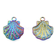 Ion Plating(IP) 201 Stainless Steel Pendants, Shell Shape, Rainbow Color, 17.5x15x3mm, Hole: 2mm(STAS-N098-228M)