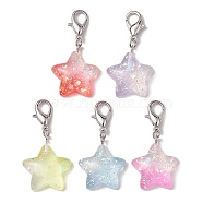 Resin Pendant Decorations, with Zinc Alloy Lobster Claw Clasps, Star, Mixed Color, 42mm(HJEW-JM01721)