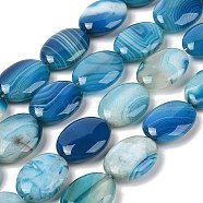 Natural Striped Agate/Banded Agate Beads Strands, Flat Oval, Dyed & Heated, Steel Blue, 18~19x24x7~8mm, Hole: 1.2mm, about 16pcs/strand, 15.75''(40cm)(G-Q182-01C)