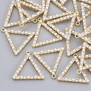 Rhinestone Pendants, with ABS Plastic Imitation Pearl and Real 18K Gold Plated Brass Pendant Settings, Nickel Free, Triangle, Crystal, 20x19.5x3mm, Hole: 1.4mm(KK-S354-026-NF)