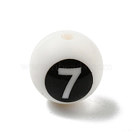 Round with Black Number 7 Silicone Beads, Chewing Beads For Teethers, DIY Nursing Necklaces Making, White, 14.5~15x14.5mm, Hole: 2mm(SIL-R013-01H)