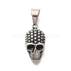 304 Stainless Steel Pendants, Skull Charm, Antique Silver, 30.5x15x9mm, Hole: 10.5x7mm(STAS-Z110-48A-AS)