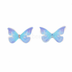Butterfly Organza Ornament Accessories, with Silver Iron Findings and Crystal Rhinestone, Gradient Color, for DIY Jewelry Making Craft, Light Sky Blue, 40x31x3mm(DIY-WH0016-31)