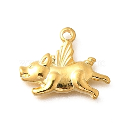 304 Stainless Steel Pendants, Pig Charms, Ion Plating(IP), Real 18K Gold Plated, 15.5x20.5x2.5mm, Hole: 2mm(STAS-P381-06G)