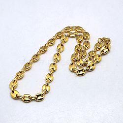 Fashionable 304 Stainless Steel Coffee Bean Chain Necklaces, with Lobster Claw Clasps, Golden, 21.3 inch(54cm)(NJEW-I008-33A)