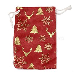 Gold Stamping Christmas Velvet Storage Bags, Drawstring Bags, Rectangle, Red, Deer, 16x10x0.01cm(ABAG-Q053-01A-02B)