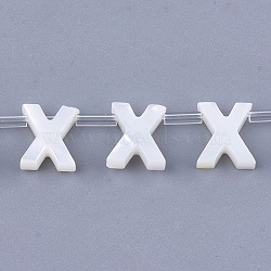 Natural Sea Shell Beads, White Shell Mother of Pearl Shell, Top Drilled Beads, Letter.X, 10x2.5~11.5x3mm, Hole: 0.8mm(SHEL-T012-60X)