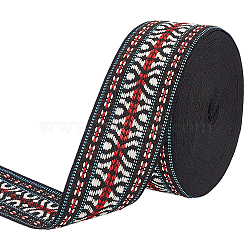 16.5M Ethnic Style Polyester Jacquard Stripe Ribbons, for Hat Decoration, Blue, White, 2 inch(51mm), about 18.04 Yards(16.5m)/Roll(SRIB-WH0011-155B)