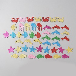 Sea Animals EVA Foam Glitter Stickers Set, Self-Adhesive Decals, for DIY Craft, Classroom, Bedroom Decoration, Fish & Crab & Dolphin & Jellyfish & Starfish, Mixed Color, 26~49x32~40x1mm(DIY-WH0409-50)