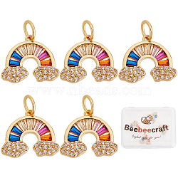 Beebeecraft Brass Micro Pave Colorful Cubic Zirconia Pendants, with Jump Ring, Rainbow, Real 18K Gold Plated, 11.5x14x2mm, Hole: 3.5mm, 5pcs/box(ZIRC-BBC0001-18)