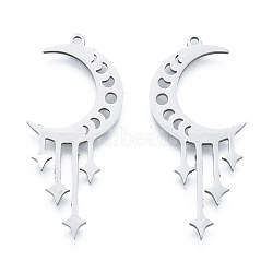 201 Stainless Steel Pendants, Moon Charm with Star, Stainless Steel Color, 39x17.5x1mm, Hole: 1.5mm(STAS-N090-LA957-1)