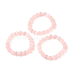 Round Natural Selenite Beaded Stretch Bracelets, Dyed Jewelry for Women, Pink, Inner Diameter: 2-1/4 inch(5.6cm)(BJEW-L694-002A-02)