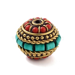 Handmade Indonesia Beads, with Brass and Resin, Round, Cyan, 19x17mm, Hole: 1.6mm(FIND-Q106-70A)