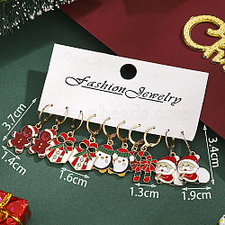 5 Pairs Christmas Theme Alloy Enamel Hoop Earrings, with Rhinestone, Golden, Mixed Shapes, 37x14mm & 16mm & 13mm & 34x19mm(FS-WG7AF48-25)