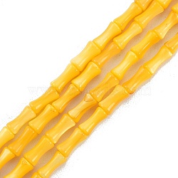 Natural Freshwater Shell Beads Strands, Dyed, Bamboo Stick Shape, Gold, 8x4.5mm, Hole: 0.8mm, about 46pcs/strand, 14.49 inch(36.8cm)(SHEL-G013-01J)