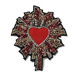 Heart Beading Sequin Rhinestone Costume Accessories, for Valentine's Day, Red, 152x122x6mm(FIND-XCP0002-88)