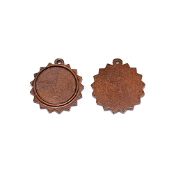 Wooden Pendant Cabochon Settings, Sun, Saddle Brown, Tray: 30mm, 42x42x6mm, Hole: 3mm(WOOD-WH0024-36)