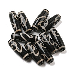 Tibetan Style dZi Beads Strands, Natural Dyed Agate Beads, Rice, Black, Lotus Pattern, 28.5~30x10mm, Hole: 2~2.5mm(G-P526-B01)