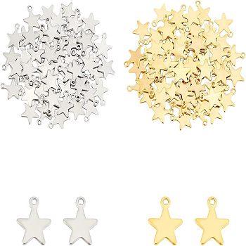 304 Stainless Steel Charms, Star, Golden & Stainless Steel Color, 10x8x0.8mm, Hole: 1mm, 160pcs/box