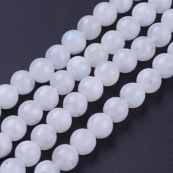 Natural Rainbow Moonstone Bead Strands, Grade AB, Round, 6mm, Hole: 1mm, about 62~68pcs/strand, 15.3 inch(39cm)