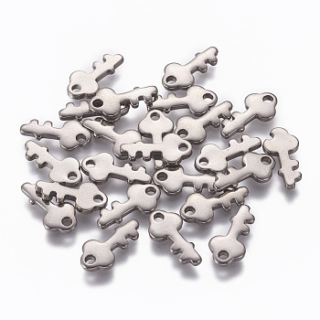 201 Stainless Steel Charms, Key, Stainless Steel Color, 13x6x1mm, Hole: 1.8mm
