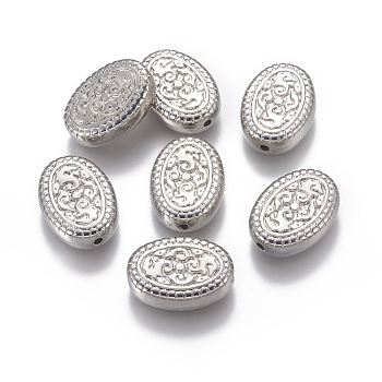 CCB Plastic Carved Beads, Oval, Platinum, 25x18x7mm, Hole: 2mm