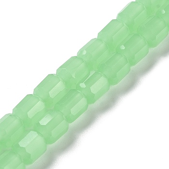 Imitation Jade Glass Bead Strands, Faceted Barrel, Light Green, 6.5~7x6mm, Hole: 1mm, about 78pcs/strand, 19.88~21.85 inch(50.5~55.5cm)