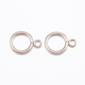 Ion Plating(IP) 304 Stainless Steel Ring Toggle Clasps, Rose Gold, 19x14x2mm, Hole: 3mm.