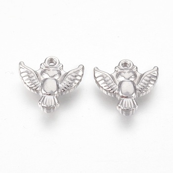 201 Stainless Steel Pendants, Eagle, Stainless Steel Color, 13x13.5x3.5mm, Hole: 1.2mm