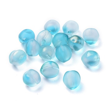 Transparent Glass Beads, Frosted, with Glitter Powder, Half Drilled, Peach, Cyan, 11.5x11.5x11mm, Hole: 1mm
