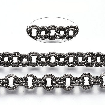 Iron Rolo Chains, Double Link Chains, Unwelded, with Spool, Textured, Gunmetal, Link: 9x1.5mm, about 39.37 Feet(12m)/roll