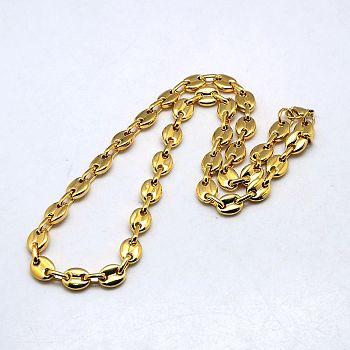 Fashionable 304 Stainless Steel Coffee Bean Chain Necklaces, with Lobster Claw Clasps, Golden, 21.3 inch(54cm)