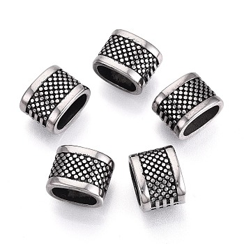 304 Stainless Steel European European, Large Hole Beads, Cuboid, Antique Silver, 11x15x11mm, Hole: 11x6.5~7.5mm
